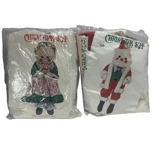 VTG 1980 Gingham Goose Mr & Mrs Claus Christmas Kits‎ Complete Sew Stuff NWT